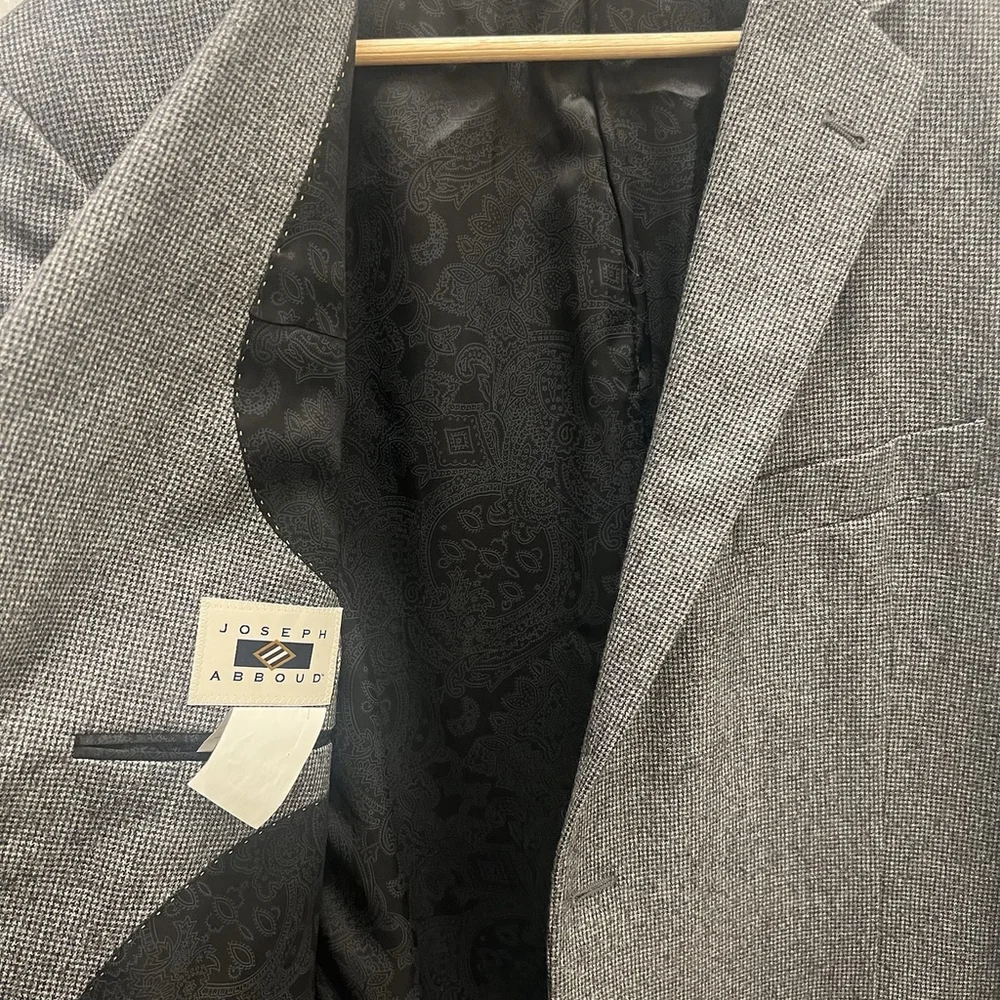 JOSEPH ABBOUD mens gray Houndstooth 100% WOOL sport coat suit jacket blazer 44 R